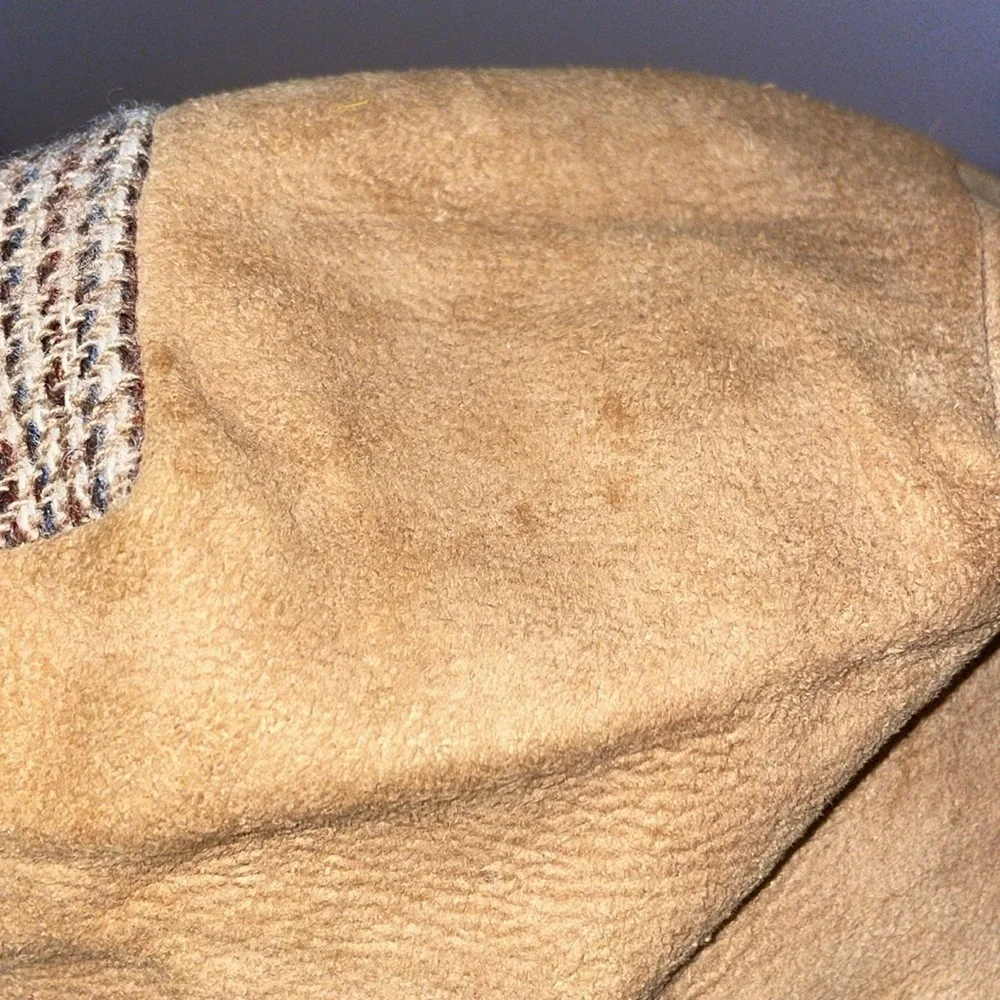 Dobbs Pace Setter Collection Tan Suede Leather and Tweed Pageboy Hat Cap 7 1/8